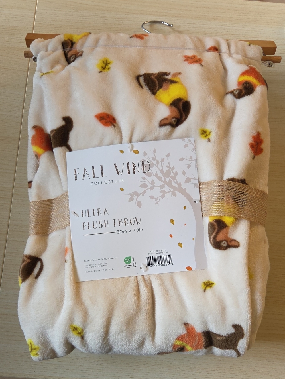 Fall Wind Ultra Plush Throw Blanket - Cream with Autumn Dachshund Print